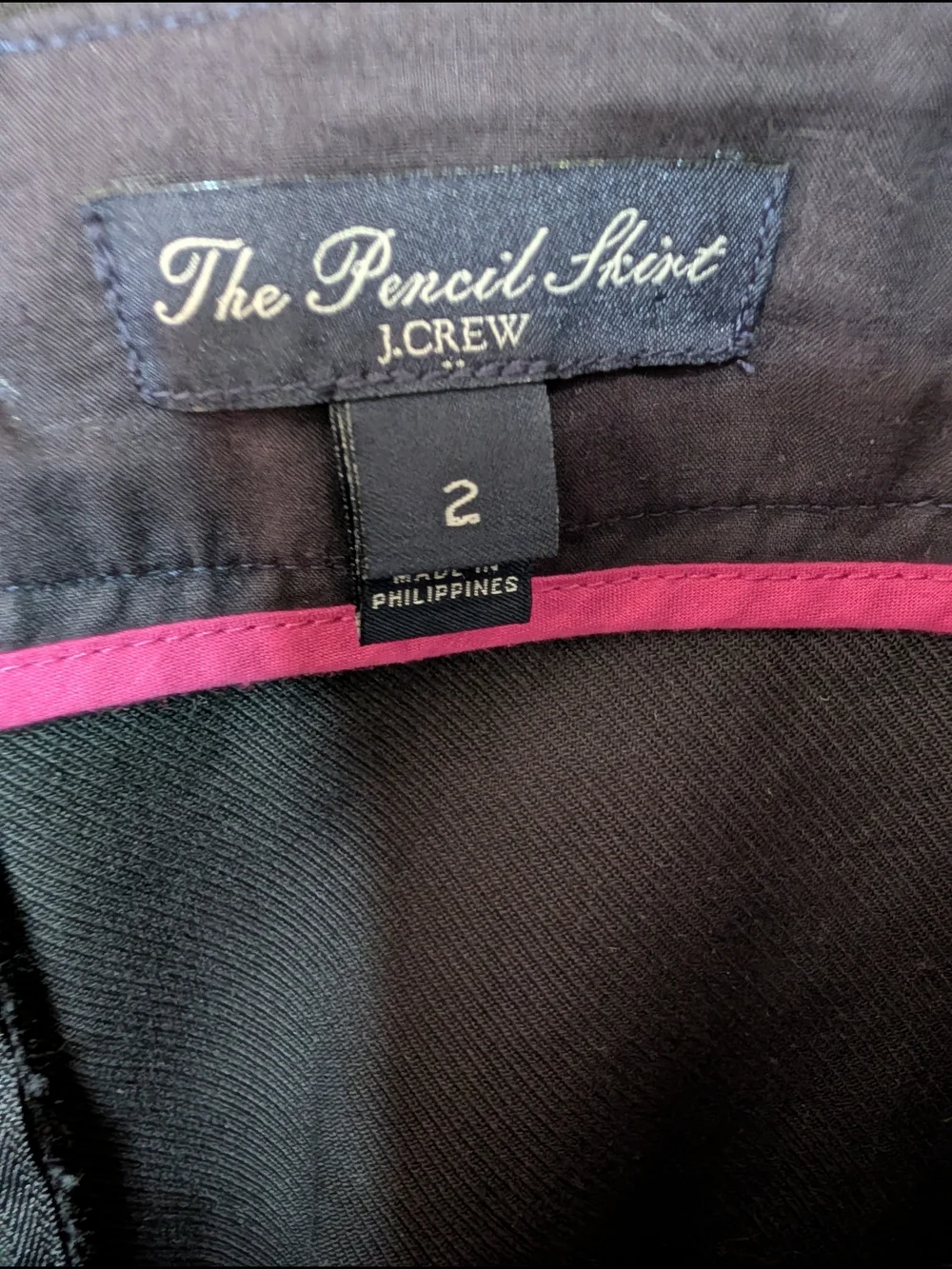 J.Crew The Pencil Skirt Black Cotton Pink Trim Pockets Size 2